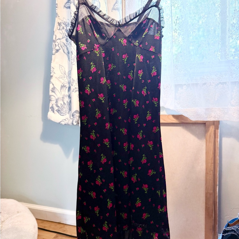 Victoria's Secret Black Chemise with Pink Floral Pattern